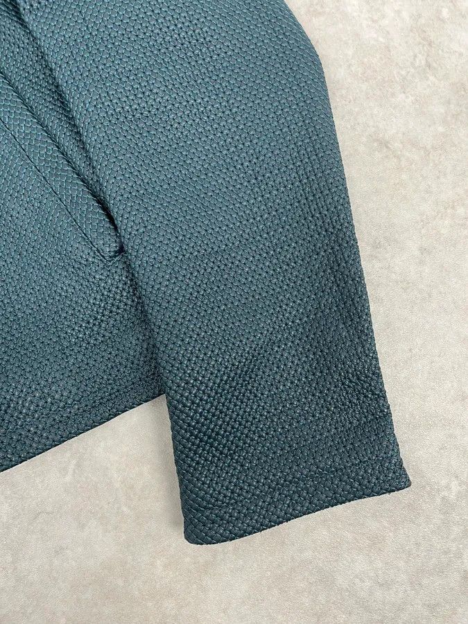 Emporio Armani SS2015 Emporio Armani Green Waffled Leather Biker Jacket Size US M / EU 48-50 / 2 - 9 Thumbnail