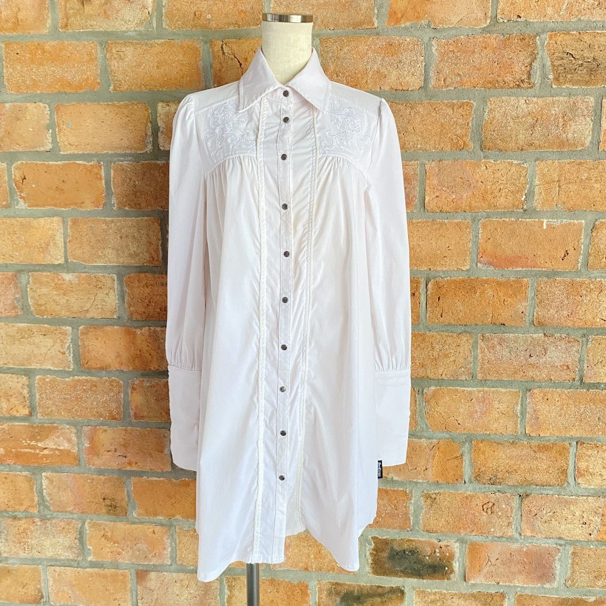 Japanese Brand Ozz Croce Y2K Punk White Embroidered Long Dress Shirt Size M / US 6-8 / IT 42-44 - 3 Thumbnail