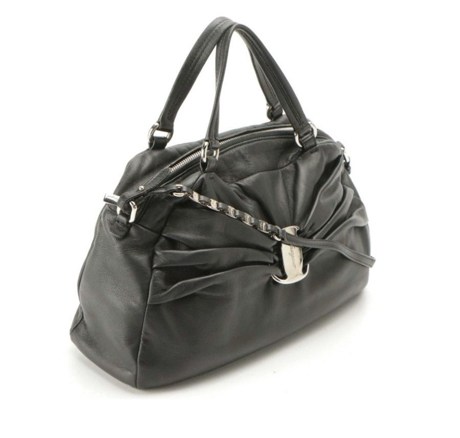 Salvatore Ferragamo Salvatore Ferragamo Black Lambskin 2-Way Bag Gancini Logo Size ONE SIZE - 2 Thumbnail