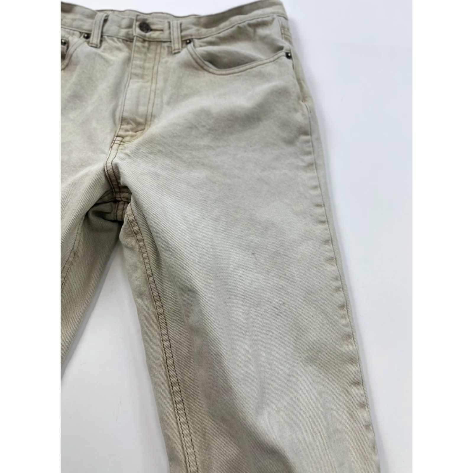 Denime VINTAGE Attrak Jeans Mens 33X30 Beige Denim Jeans Mid Rise Straight 5-Pocket Cotton Belt Loops Logo Button Mens Size US 33 - 5 Thumbnail