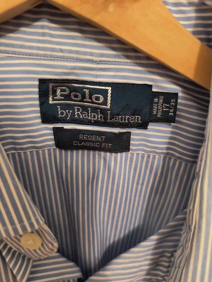 Polo Ralph Lauren Vintage Polo Ralph Lauren Blue Striped Shirt Size 17 34/35 Size US XL / EU 56 / 4 - 2 Thumbnail