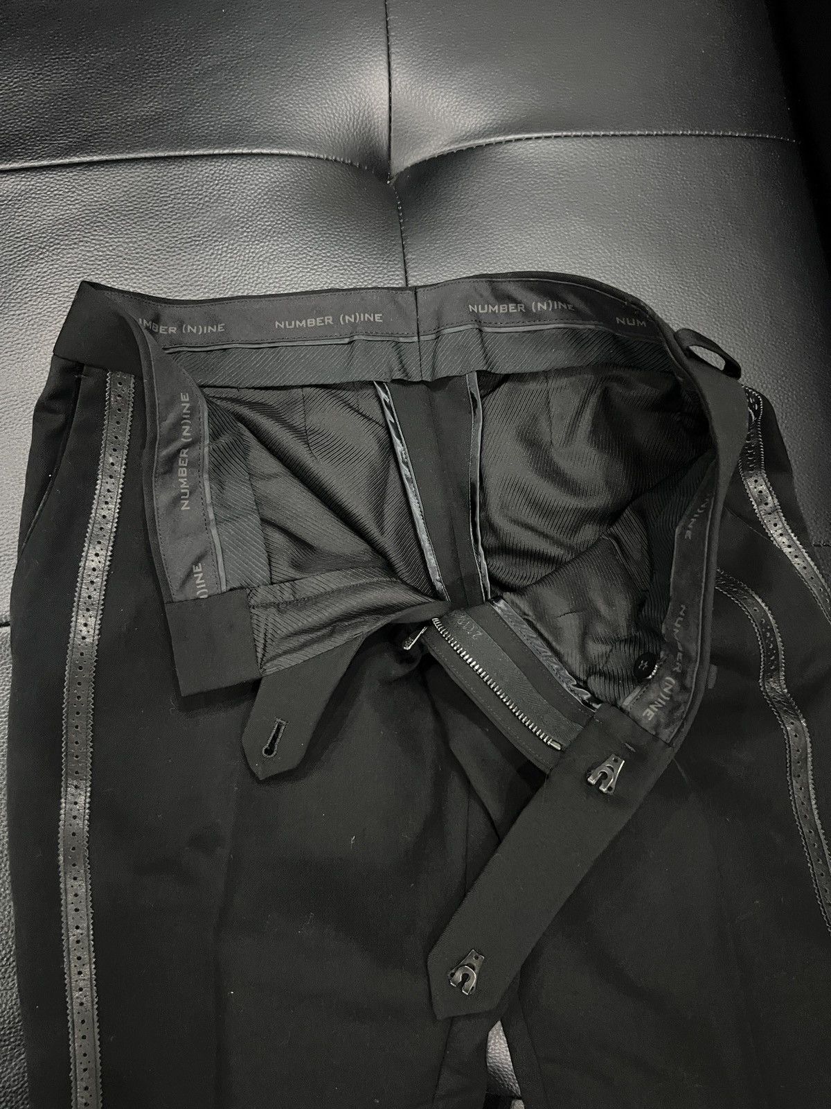 Number (N)ine Number (N)ine FW06 “Noir” Runway Leather Stripe Flared Trous Size 38R - 11 Thumbnail
