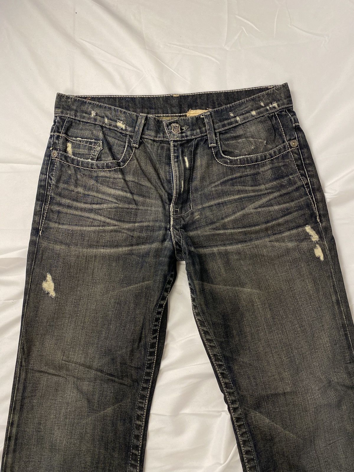 Japanese Brand ✨ Archive Monarchy Britain 🇬🇧 Flag Flared Washed Jeans Denim Size US 34 / EU 50 - 12 Thumbnail