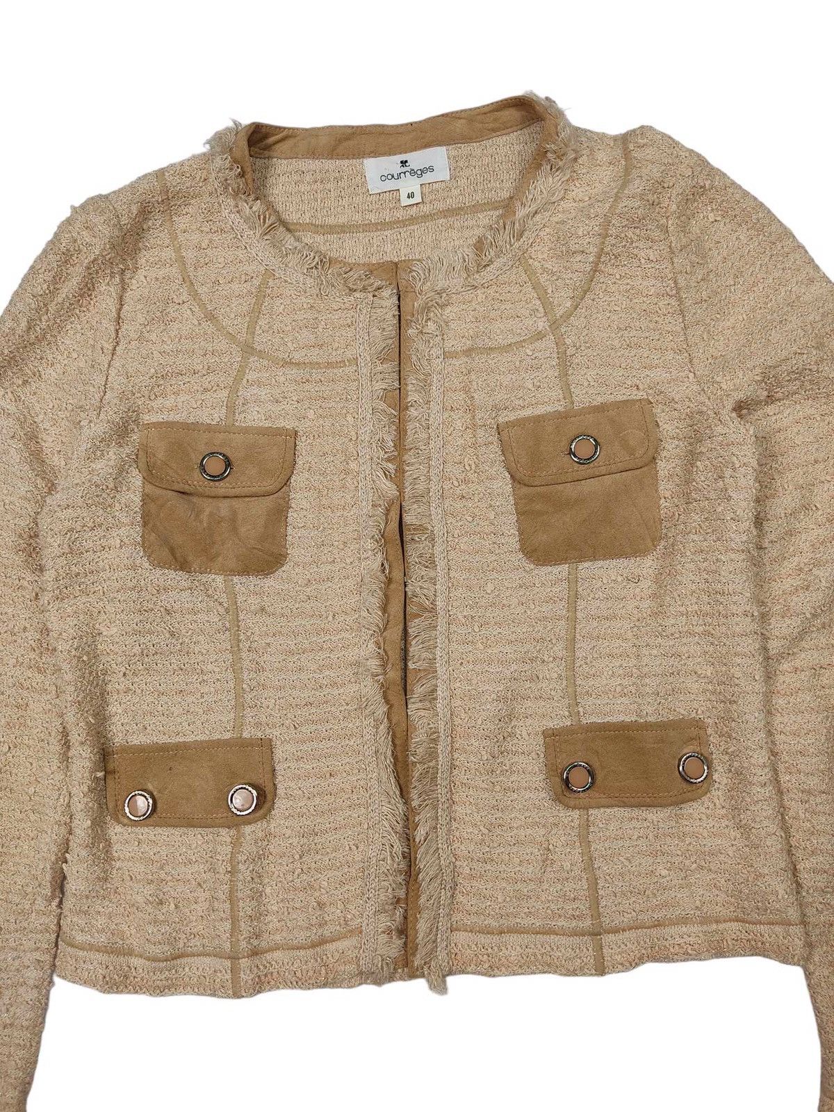 Courreges × Japanese Brand Beautiful Item 🔥 Courreges Tweed No Collar Jacket Size L / US 10 / IT 46 - 2 Thumbnail