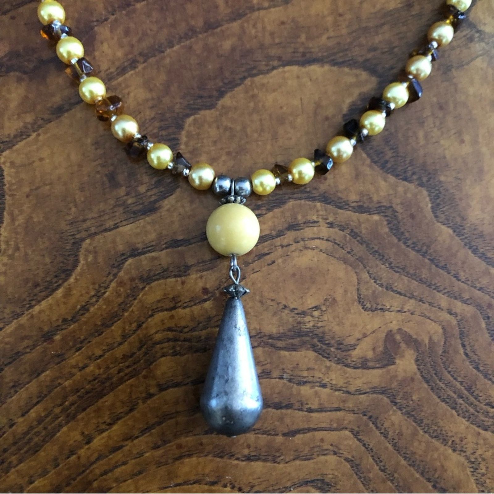 Handmade Handcrafted raindrop pendant Czech glass lynx stone necklace Size ONE SIZE - 9 Thumbnail