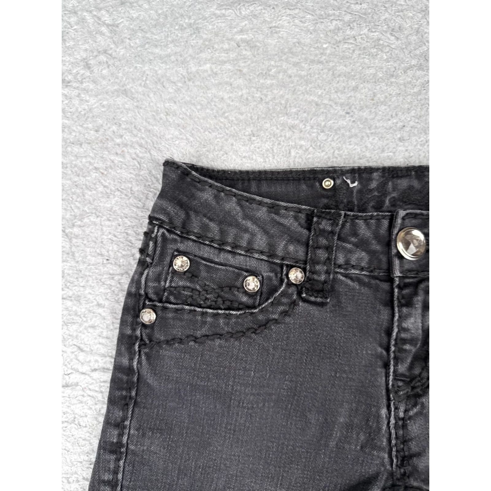 Denime LA Idol Jeans Shorts Juniors 1 Black Denim Cut-Off Frayed Hem Rhinestone 24x4.5 Size 25" / US 0 / IT 36 - 4 Thumbnail
