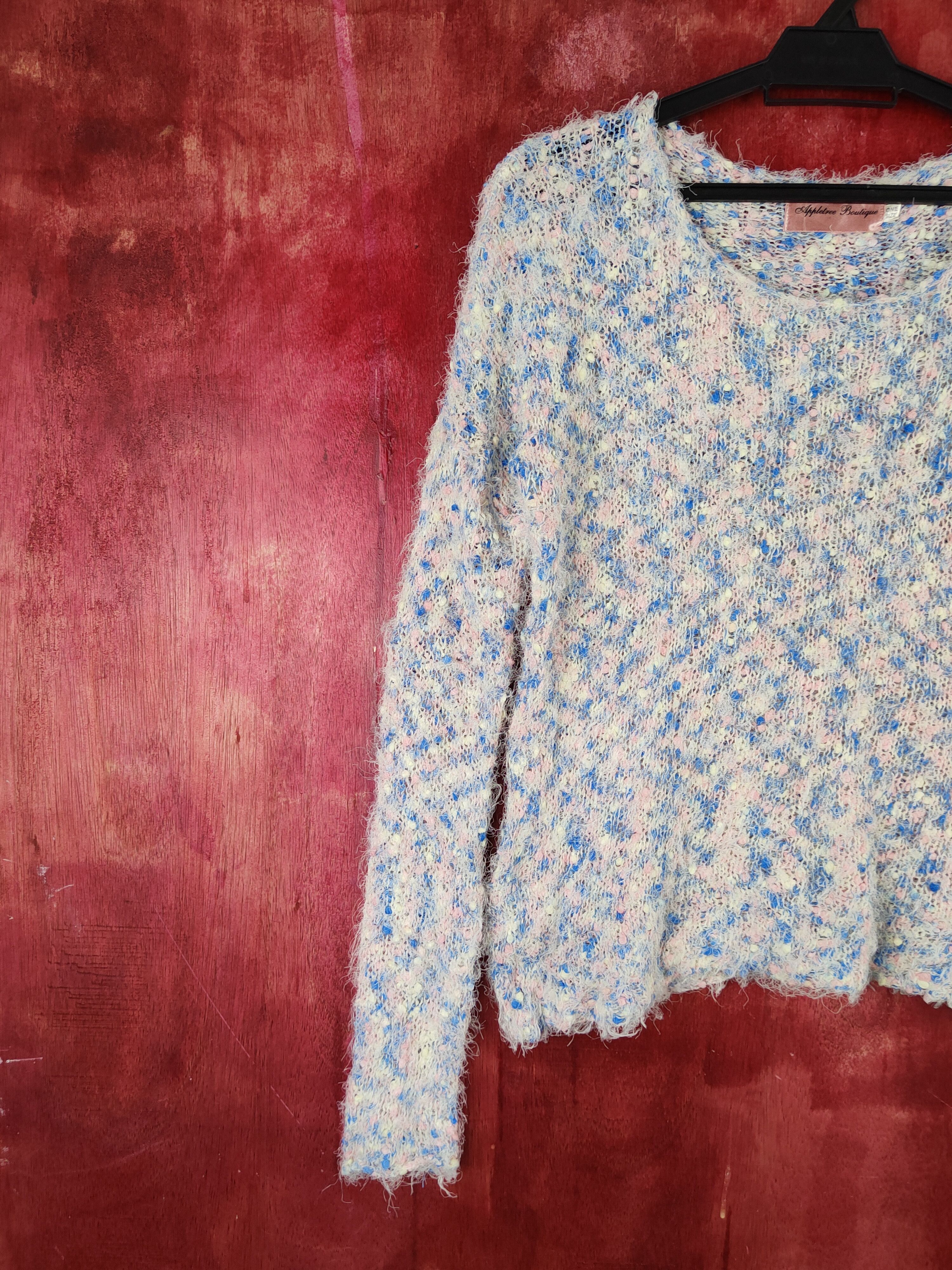 Japanese Brand Appletree Boutique Blue Pink Fur Mohair Knitwear #S1912 Size S / US 4 / IT 40 - 3 Thumbnail