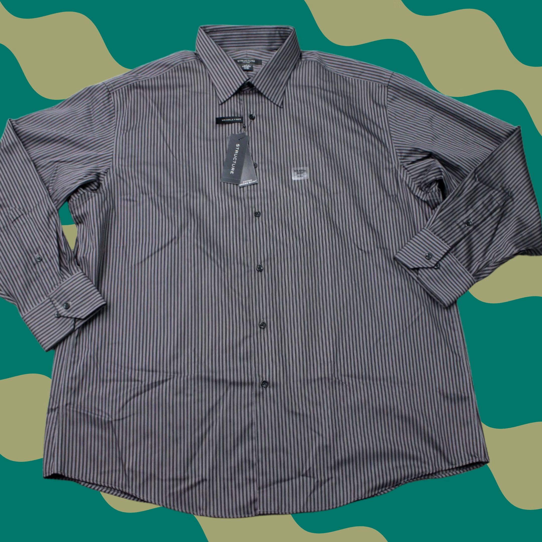 Vintage Structure Dress Shirt Mens XL 17-17 1/2 32/33 Black Wrinkle Free L/S NWT Vintage No Size 48R - 1 Thumbnail