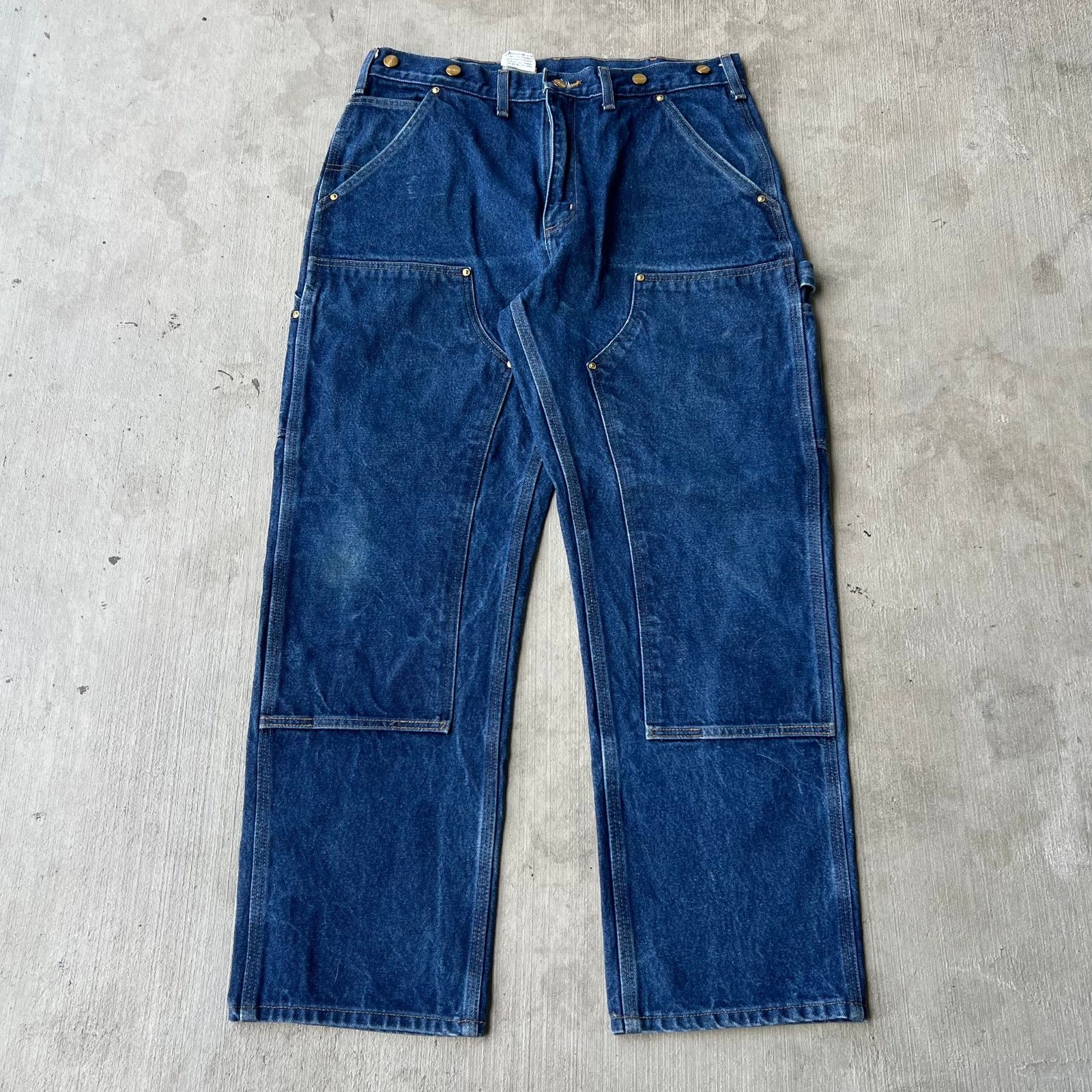 Carhartt × Vintage Carhartt B07 DNM denim blue jeans double knee work pants Size US 33 - 1 Thumbnail