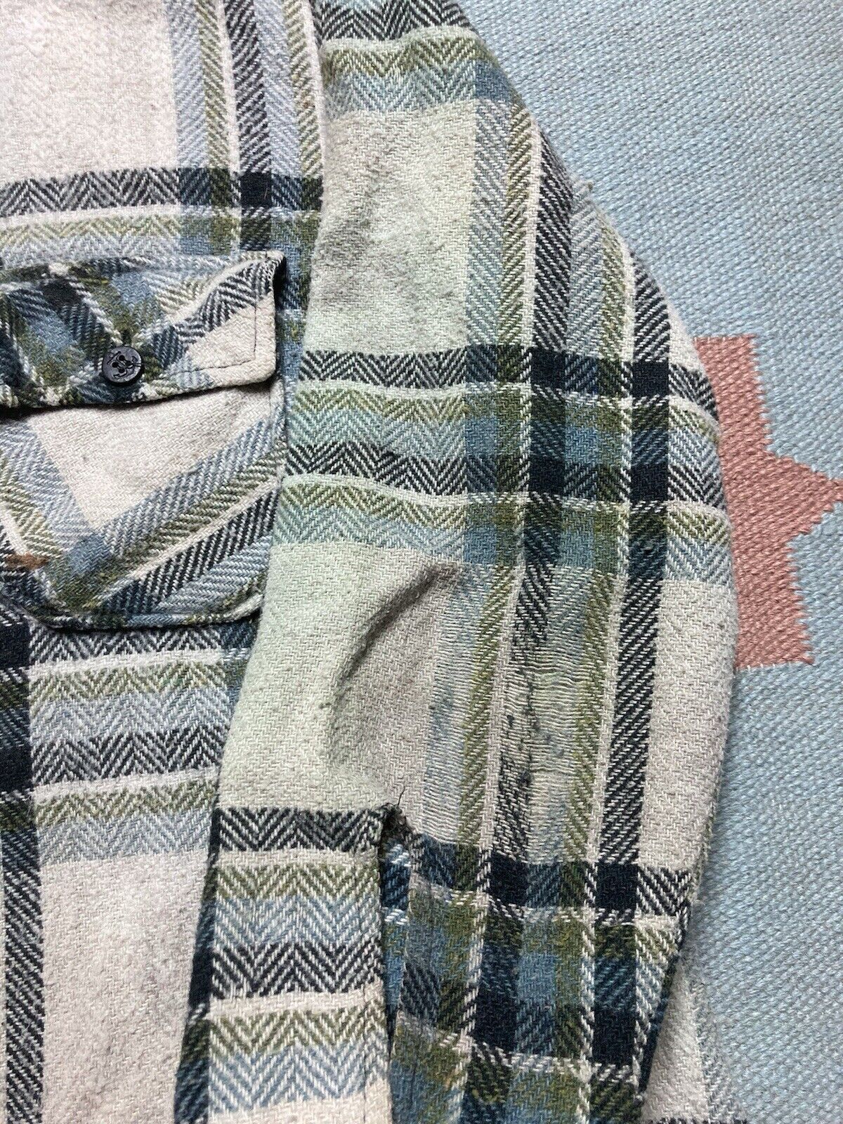 Vintage VTG 70s Kmart wool flannel shirt plaid distressed CPO large Size US L / EU 52-54 / 3 - 8 Thumbnail
