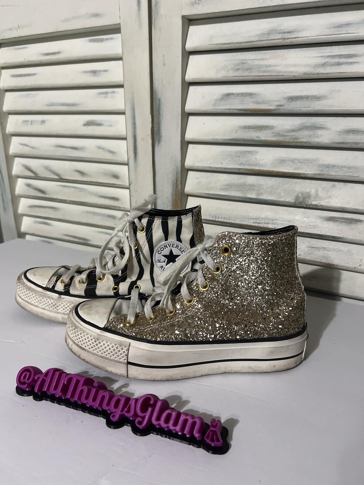 Converse Converse High Top Sneakers with Gold Glitter Zebra Print 4.5 Size US 4.5 / IT 34.5 - 2 Thumbnail