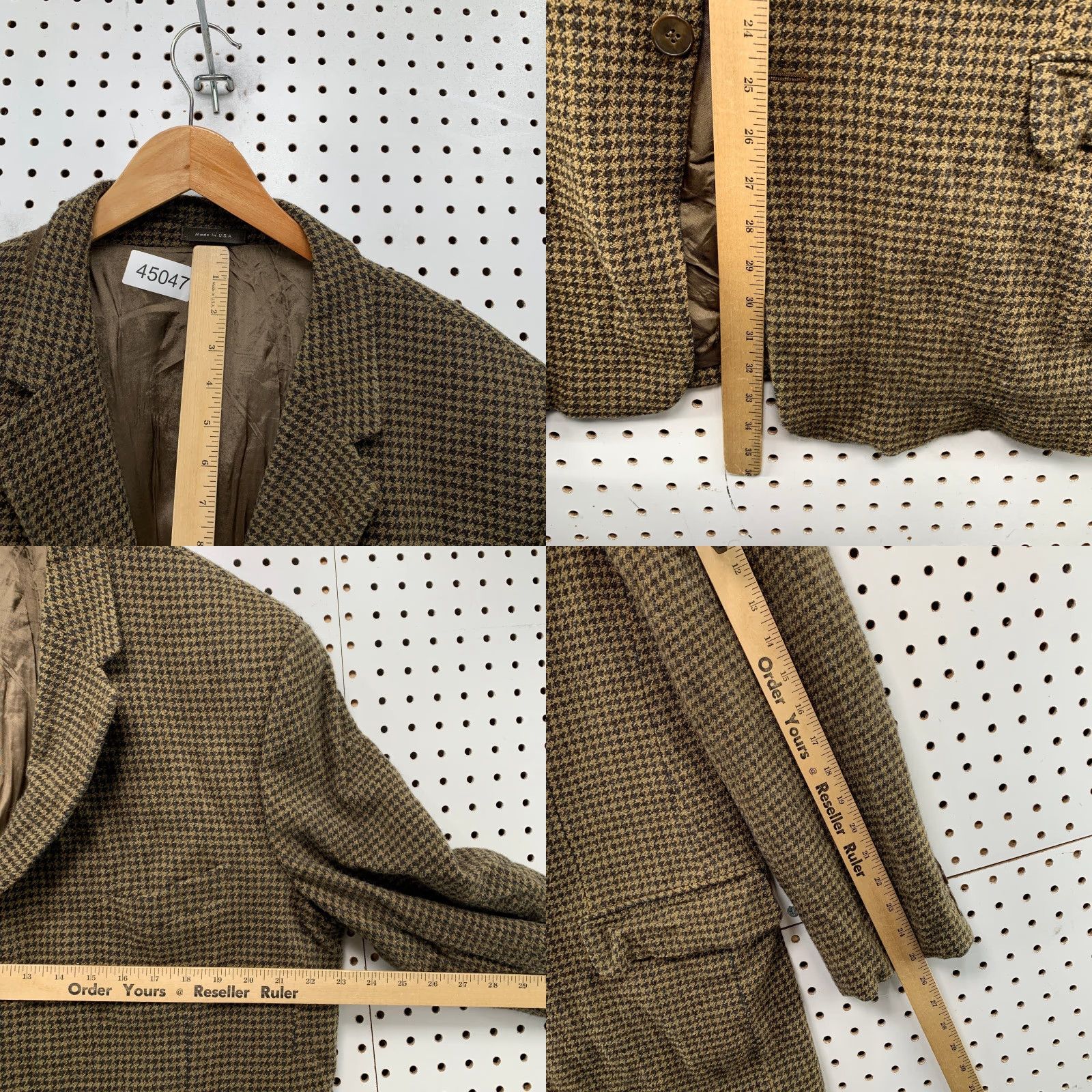 Calvin Klein VINTAGE Calvin Klein Blazer Mens 44-45 Tweed Wool Herringbone Brown USA Size 44R - 8 Thumbnail
