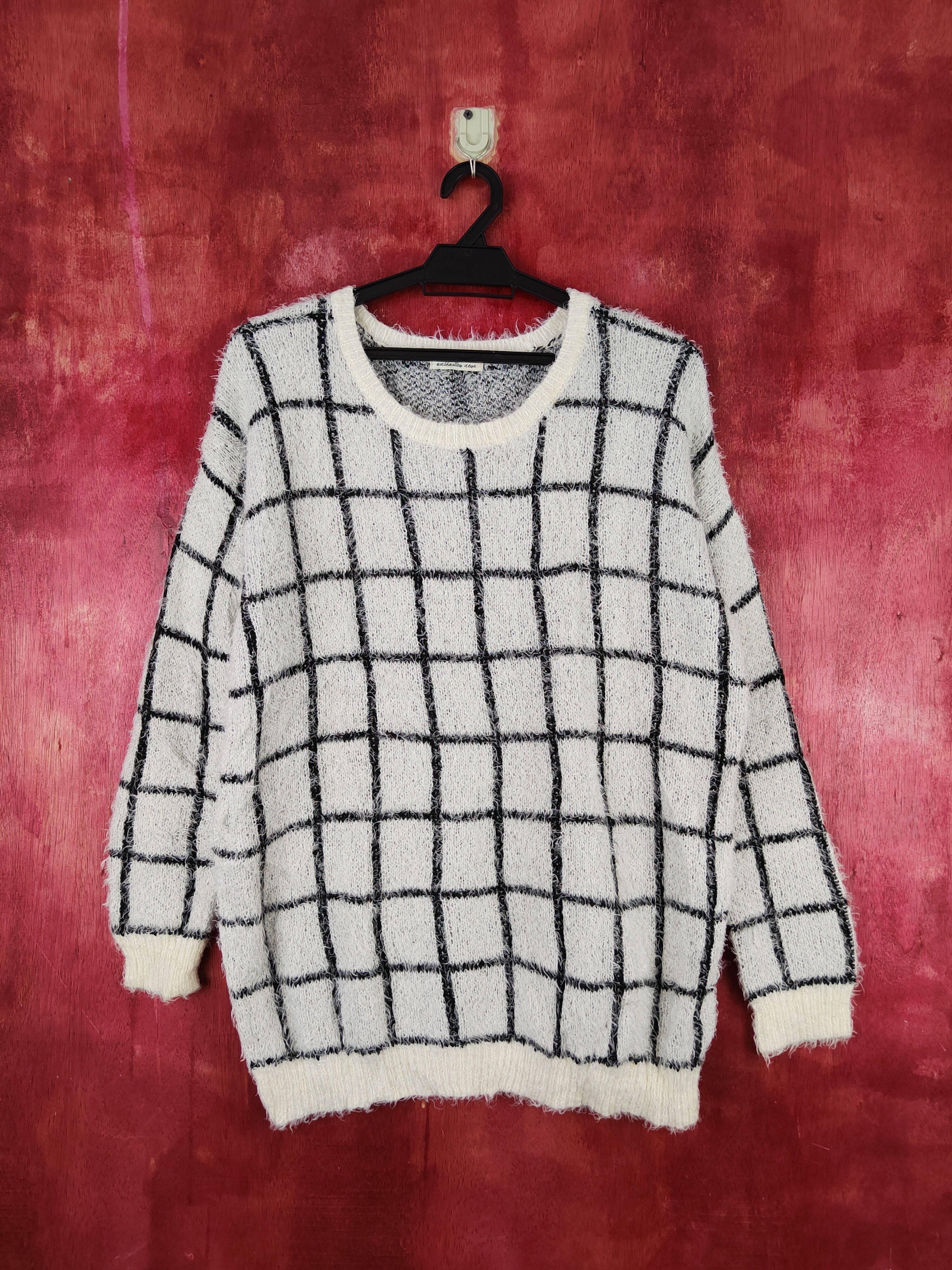 Japan Black Cream Shag Shaggy Fur Mohair Knitwear #S1907