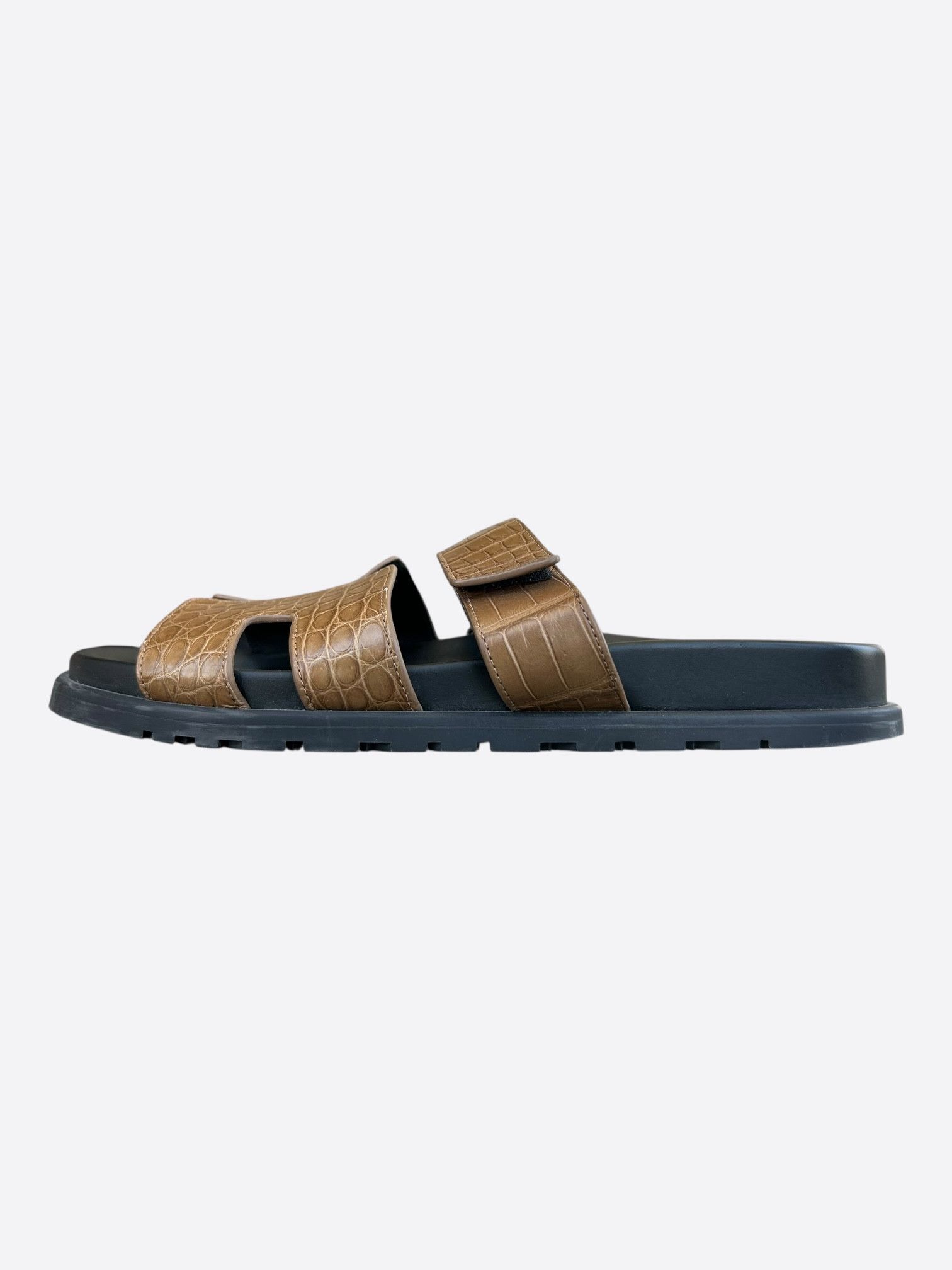 Hermes Hermes Black & Brown Crocodile Chypre Sandals Size US 10 / EU 43 - 3 Thumbnail