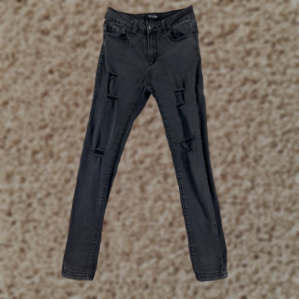 Vintage Wax Jeans Women's Black Cotton Blend Denim Stretch Skinny Pants 9 Mid Rise 5-Pocket Logo Embroidered Button Vintage No N/A Size 30" / US 8 / IT 44 - 1 Thumbnail