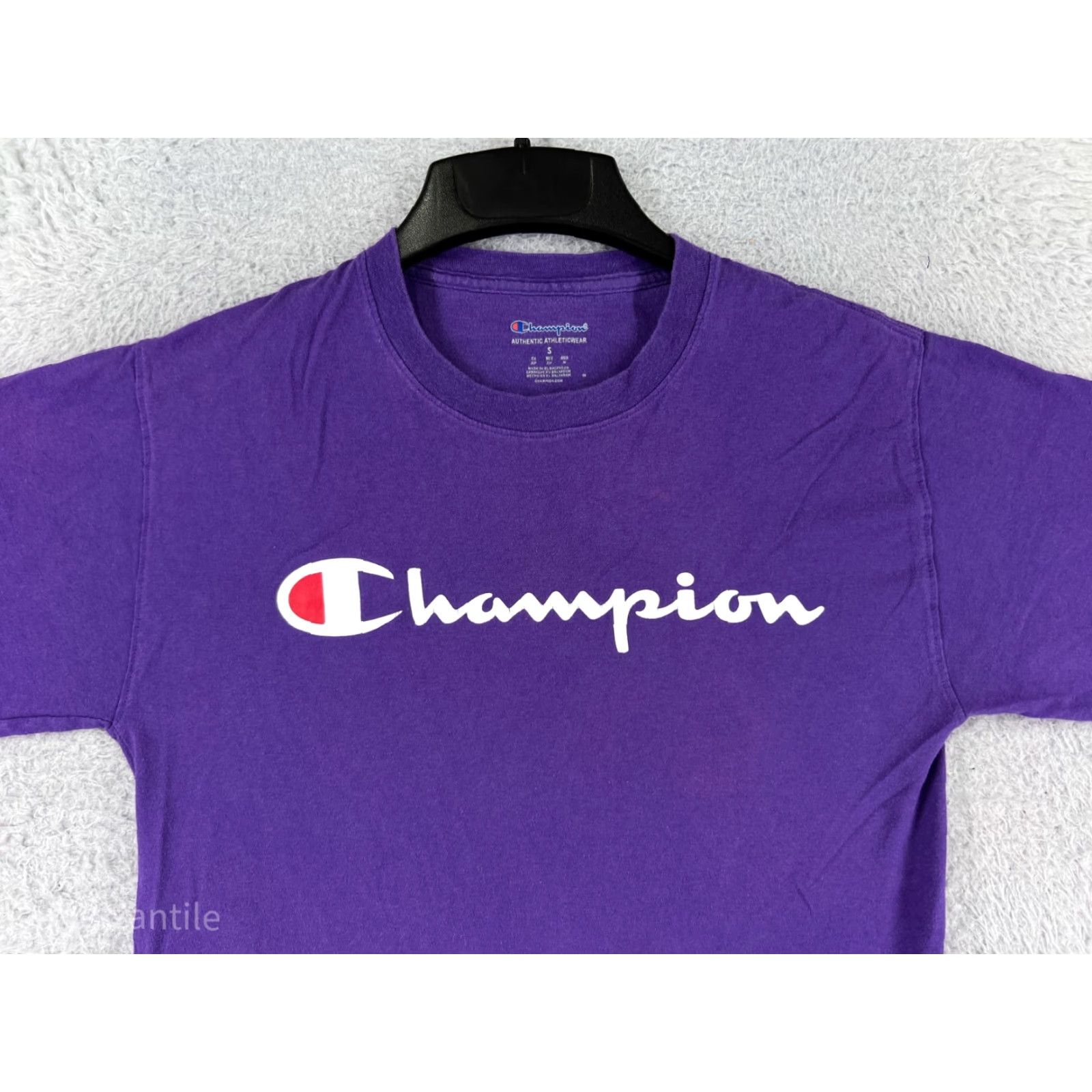 Champion Champion Shirt Mens Small Purple Spellout Logo Short Sleeve Crew Cotton Blend Size US S / EU 44-46 / 1 - 6 Thumbnail