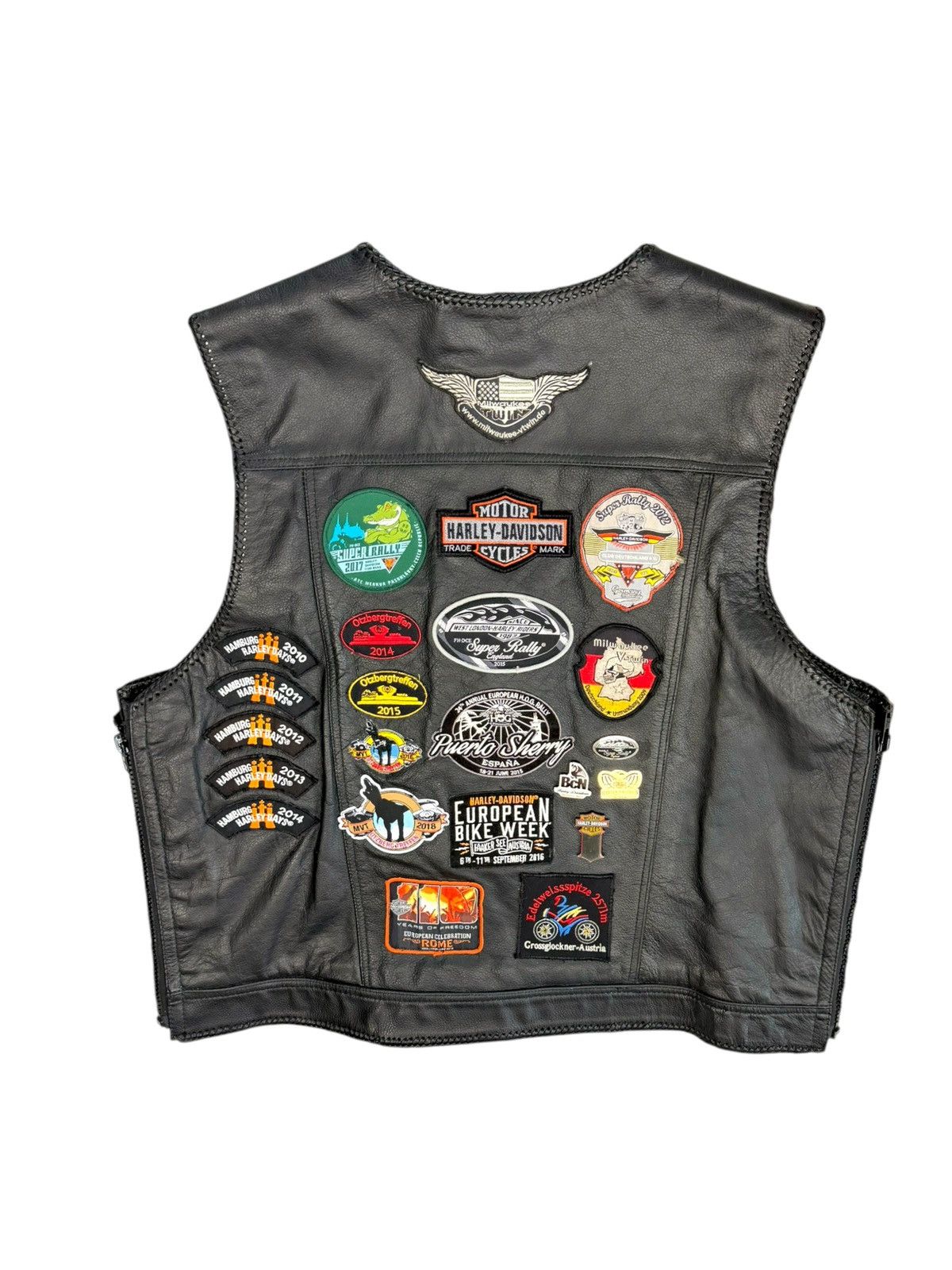 Genuine Leather Vintage Black Patch Biker leather vest Harley Davidson style Size US XXL / EU 58 / 5 - 2 Thumbnail