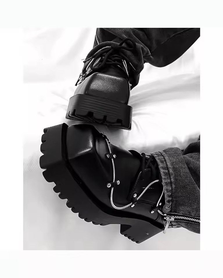 Genuine Leather Square Streetwear Real Leather Platform British Boots Shoes Size US 10.5 / EU 43-44 - 3 Thumbnail