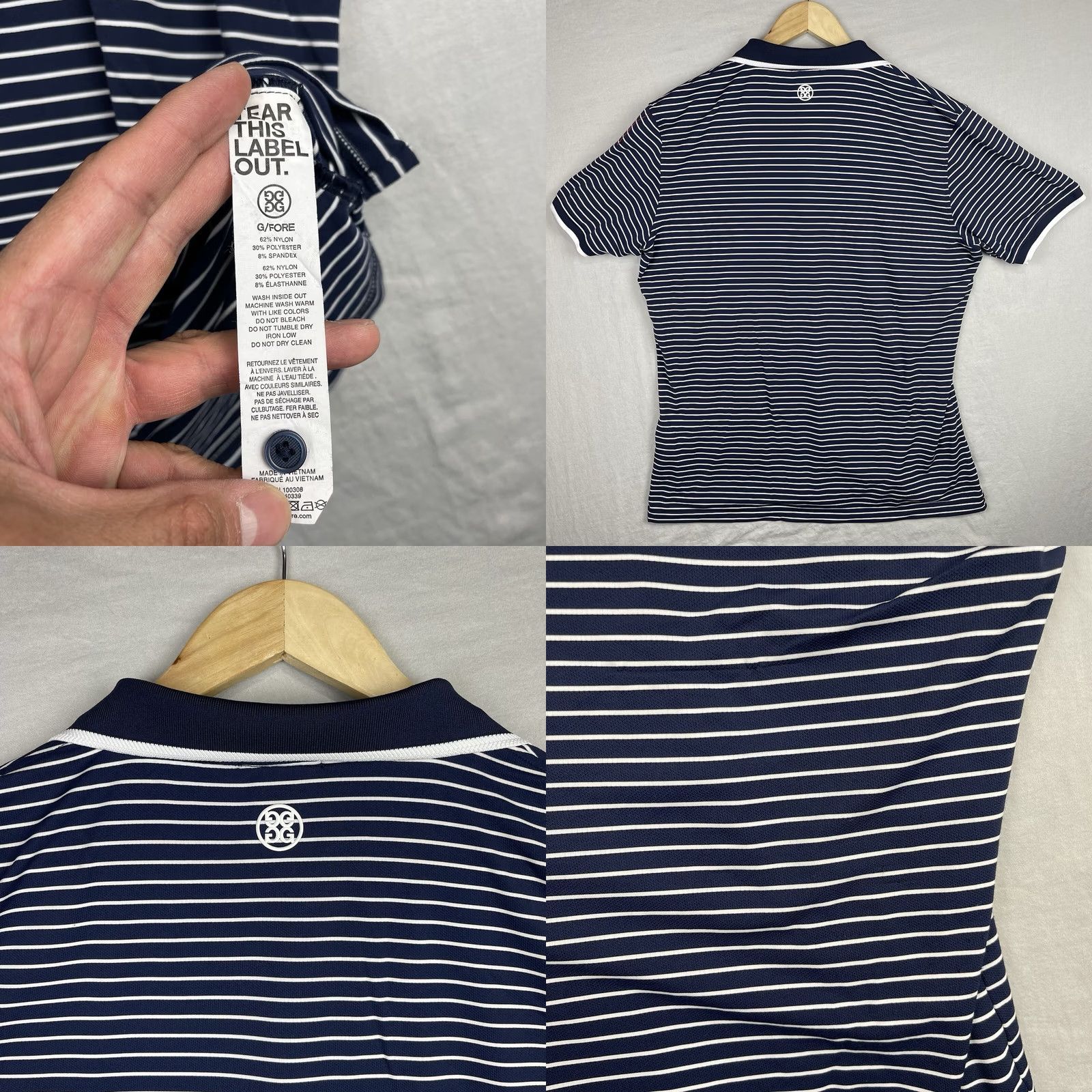 G/FORE G/Fore Shirt Polo Mens Large Navy Blue Striped Collared Stretch Button Up Golf Shirt Size US L / EU 52-54 / 3 - 8 Thumbnail