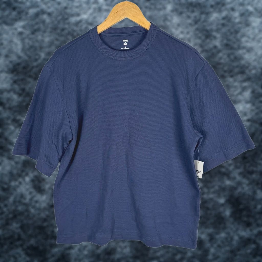 Vintage Mode of One Textured T-Shirt S Blue Relaxed Fit Ottoman Tee Size US S / EU 44-46 / 1 - 1 Thumbnail