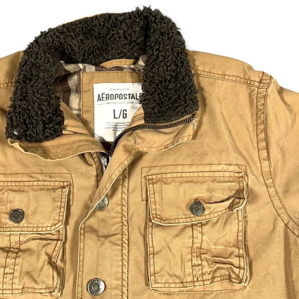 Aeropostale AEROPOSTALE Jacket Adult LARGE Brown Sherpa Lined Trucker Canvas Plaid Lined Y2K Mens Size US L / EU 52-54 / 3 - 2 Thumbnail