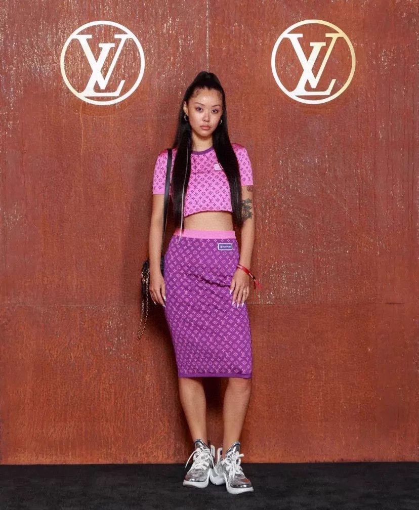 Louis Vuitton LV Women's Purple Jacquard Straight Skirt S Size 26" / US 2 / IT 38 - 7 Thumbnail