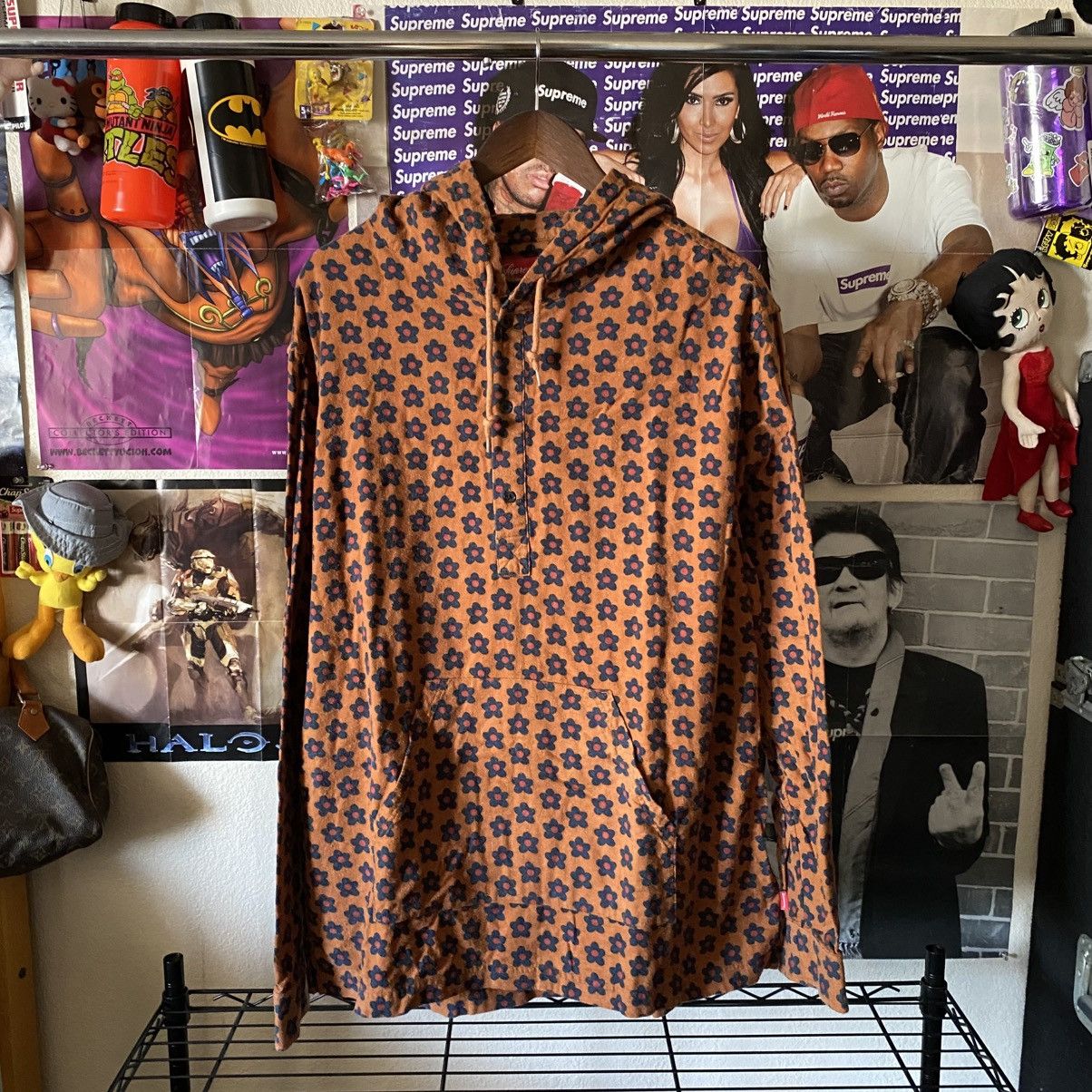 Supreme Hooded Flower Shirt Orange 2015 Vintage Designer