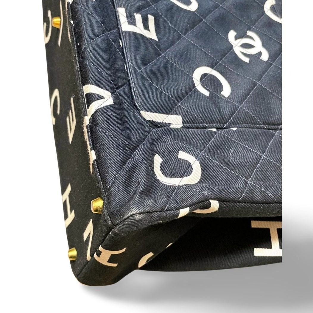 Chanel Vintage CHANEL black fabric canvas large tote bag with logo Size ONE SIZE - 4 Thumbnail