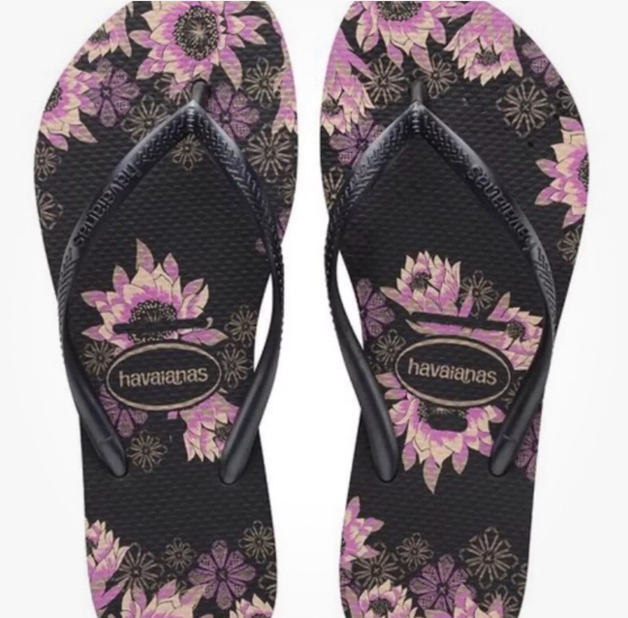Other NWT Havaianas Black Rose Gold Slim Floral Flip-Flop Shoes Size US 11 / IT 41 - 2 Thumbnail