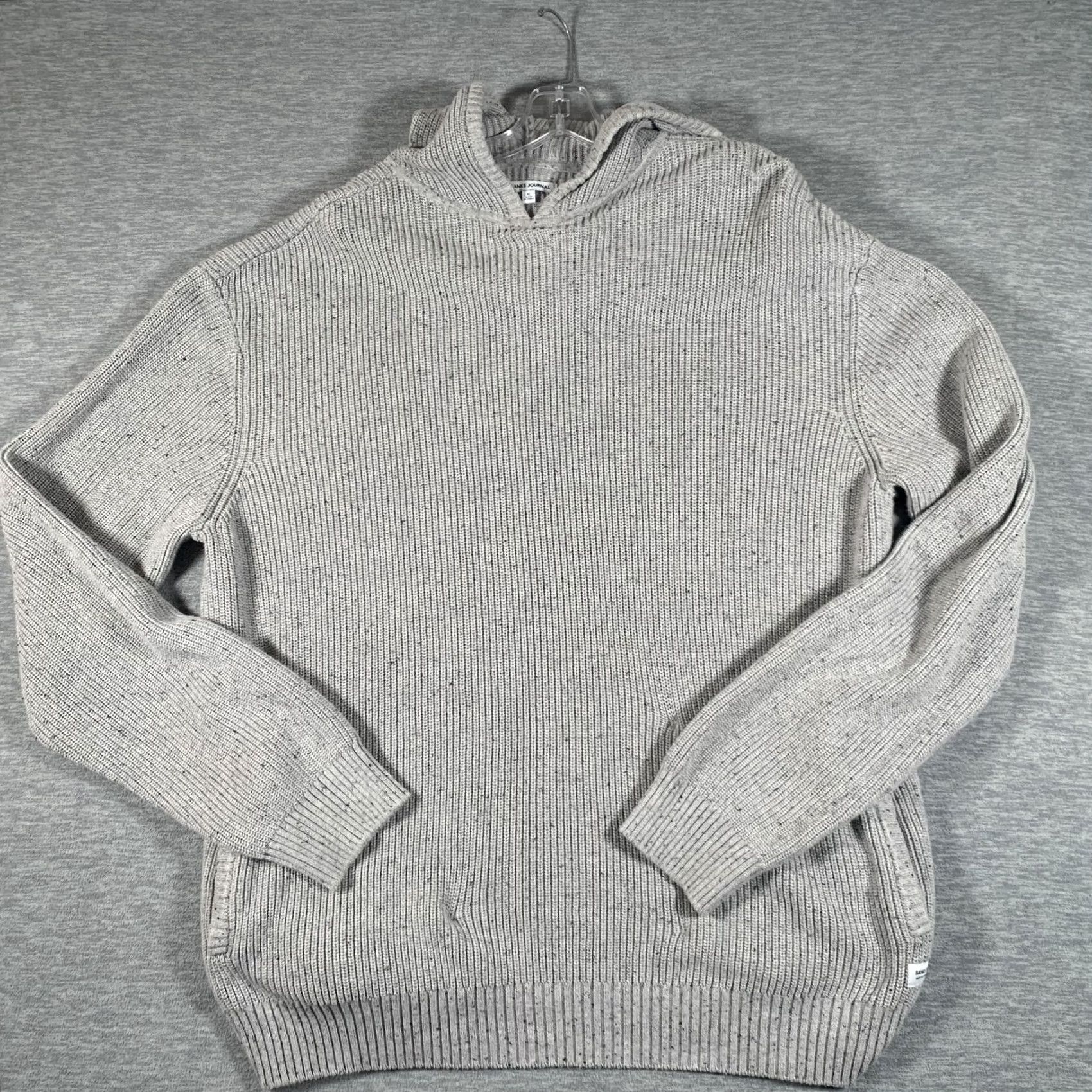 Banks Journal Banks Journal Mens XL Gray Hooded Pullover Knit Sweater Pockets Ribbed Hem Crew Neck Knit Solid Size US XL / EU 56 / 4 - 2 Thumbnail
