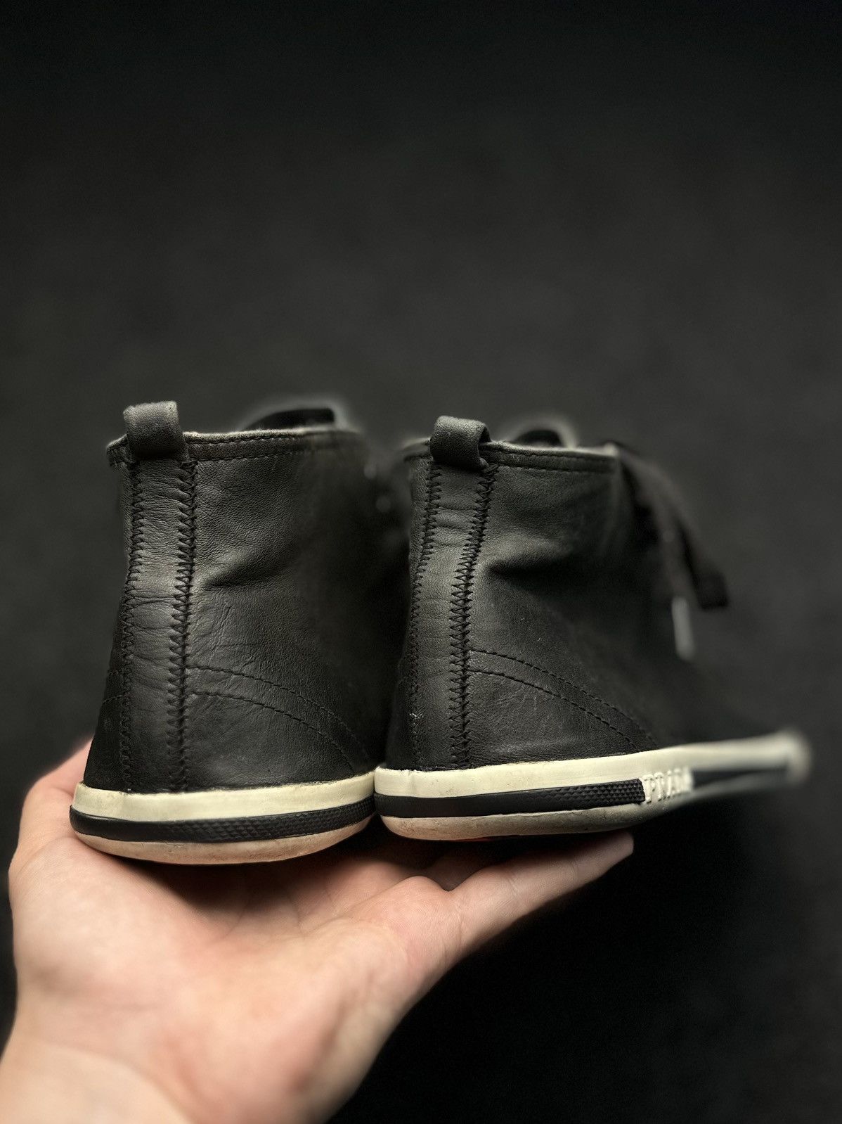 Prada Prada Red Tab Leather High Top Sneakers Size 8.5 EU 41 Black Size US 8.5 / EU 41-42 - 4 Thumbnail