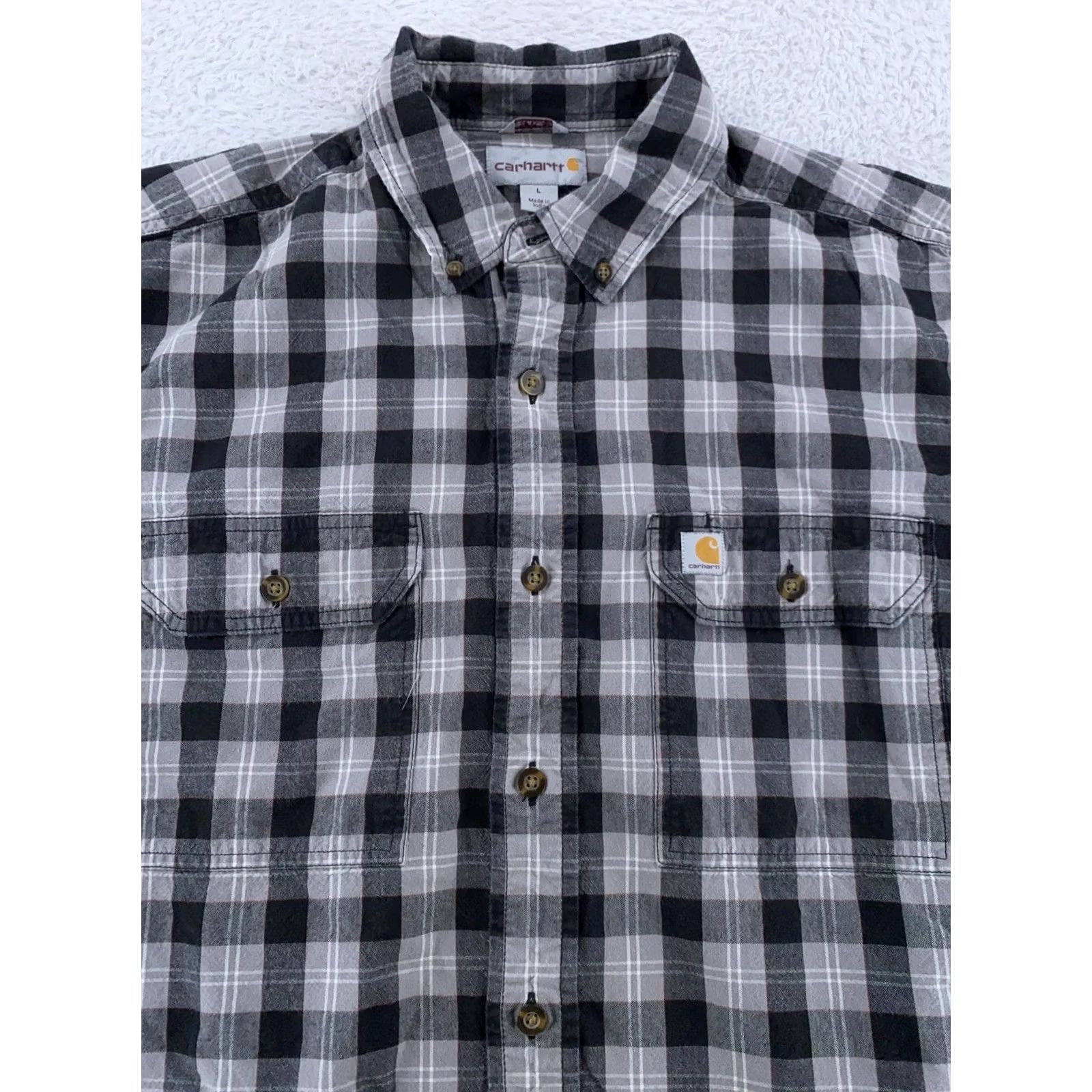 Carhartt Carhartt Plaid Button-Down Shirt Mens Large Gray Short Sleeve Workwear Size US L / EU 52-54 / 3 - 2 Thumbnail