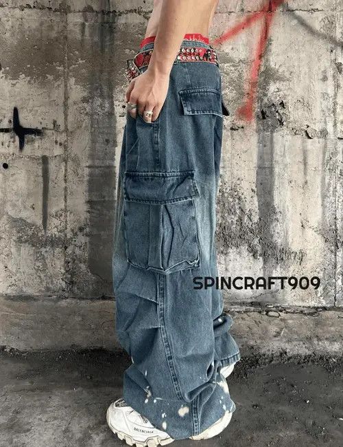 VIBE Cargo Baggy Stacked Flare Denim Jeans Size US 30 / EU 46 - 7 Thumbnail