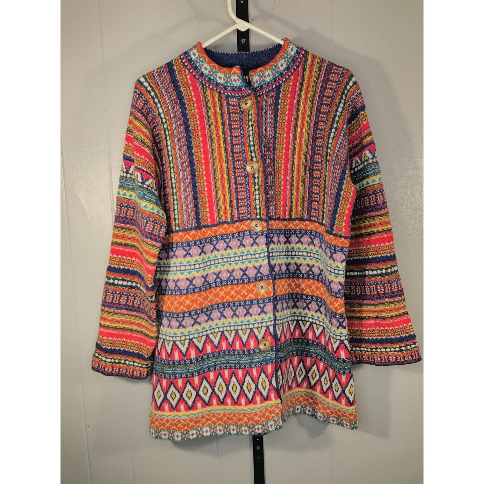 Anthropologie Anthropologie Moth Livia Intarsia Fair Isle 100% Wool Cardig Size S / US 4 / IT 40 - 1 Thumbnail