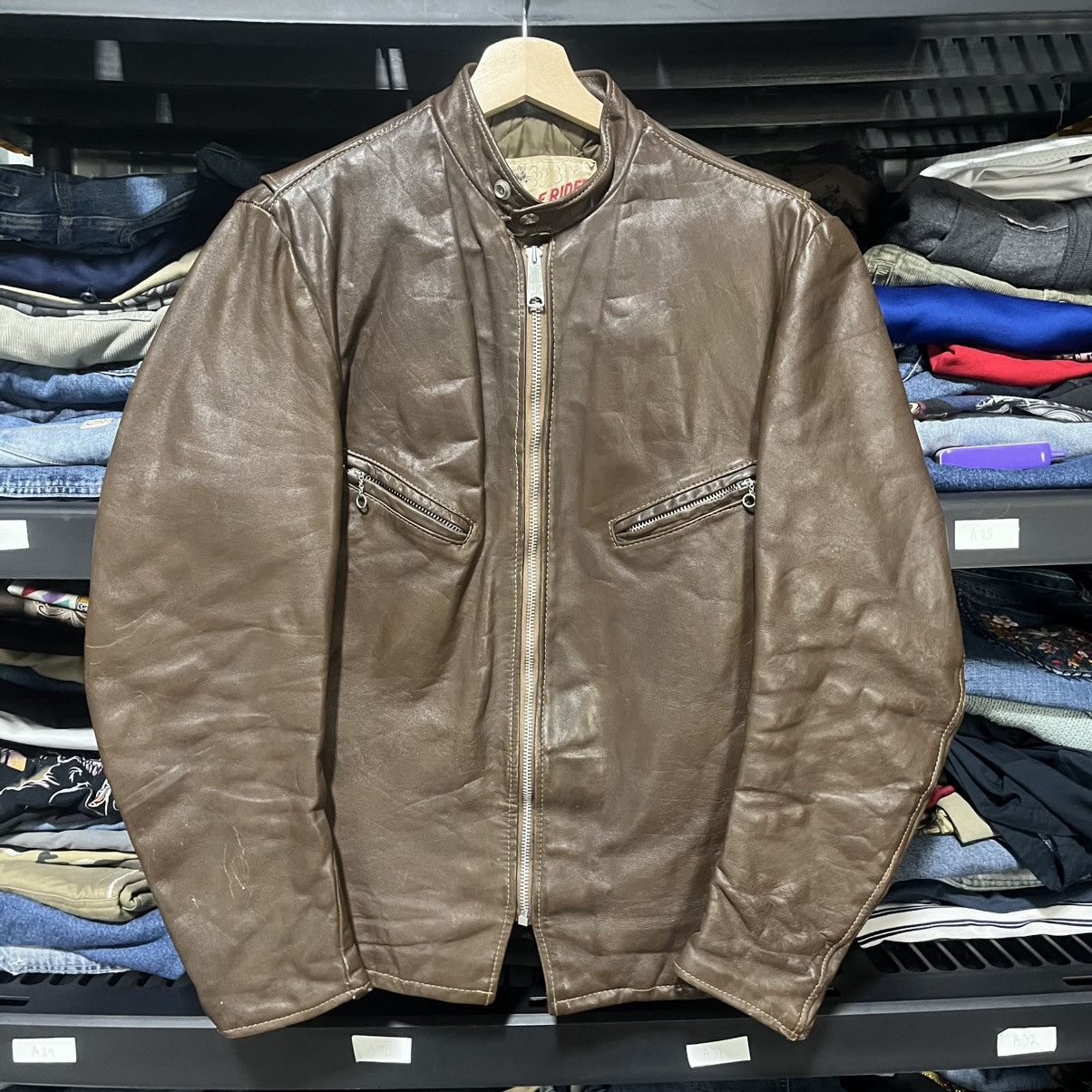 Vintage VINTAGE 1960s CYCLE RIDE MOTORCYCLE BROWN LEATHER JACKET Size US S / EU 44-46 / 1 - 3 Thumbnail