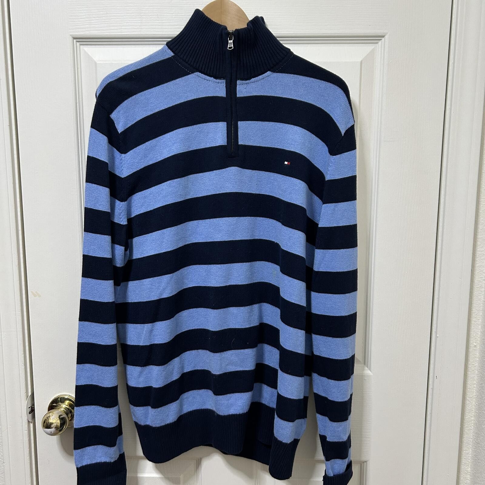 Tommy Hilfiger Tommy Hilfiger Rugby 1/4 Zip Sweater Blue Stripe 100% Cotton Size US L / EU 52-54 / 3 - 2 Thumbnail