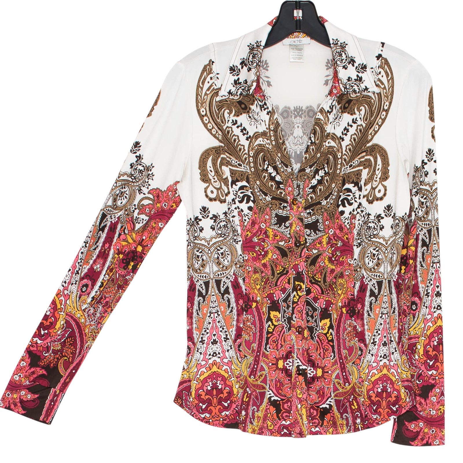 Other Cache Paisley Button Up Top Slinky Stretch Long Sleeve Small Size S / US 4 / IT 40 - 2 Thumbnail