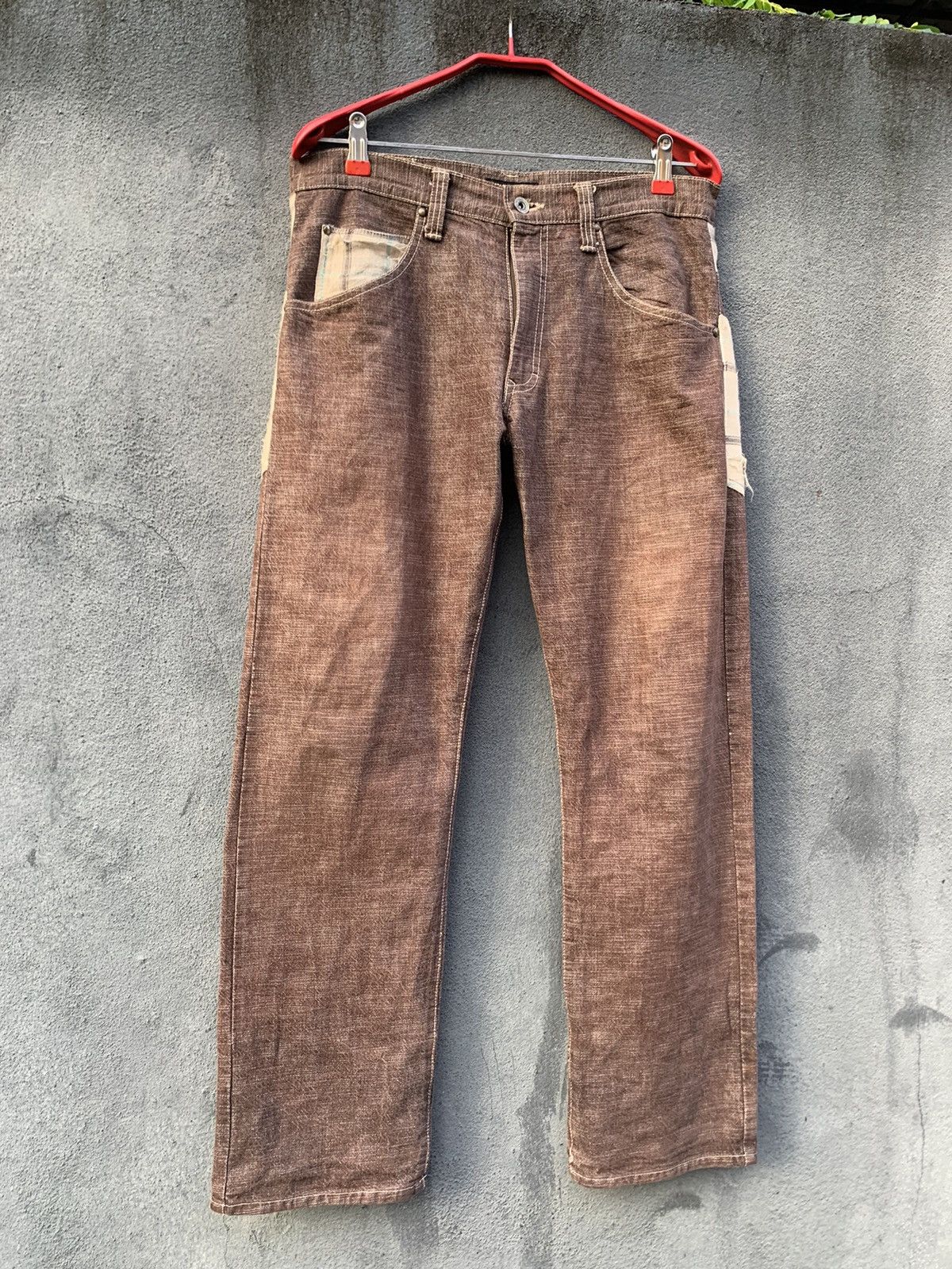 Vintage 👹VINTAGE CONCAVE DISTRESSED POCKET BROWN DENIM Size US 31 - 9 Thumbnail