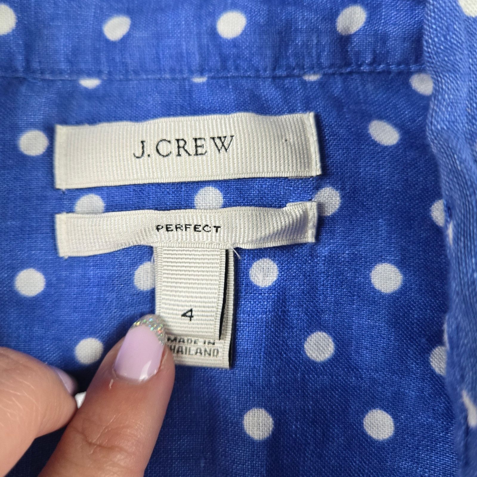 J.Crew J Crew Blue Polka Dot Button Down Linen Blouse Size 4 Size S / US 4 / IT 40 - 5 Thumbnail