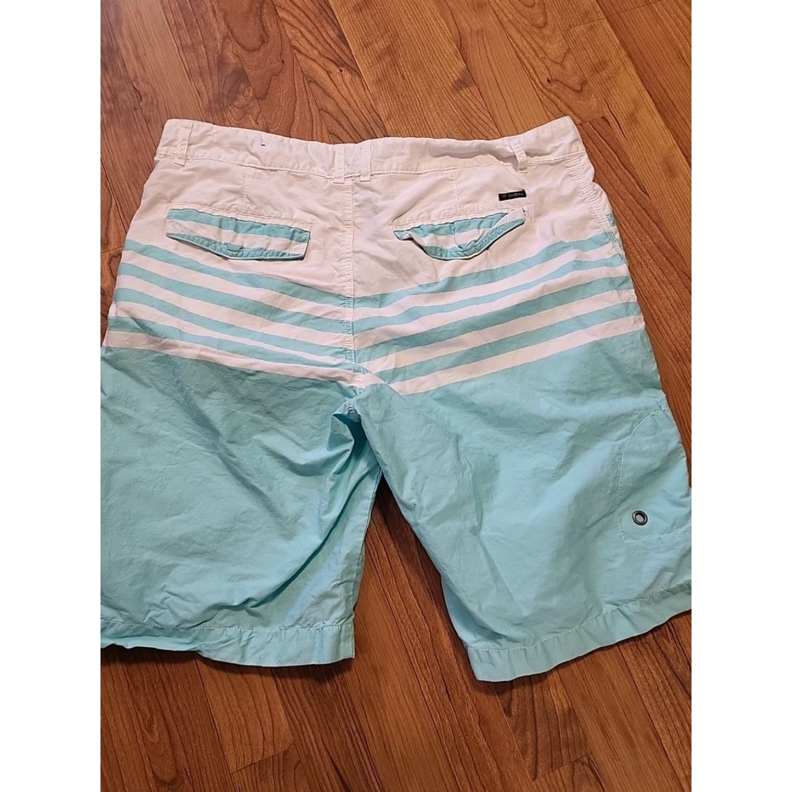 Guess GUESS Chino Shorts 38" x 11" Teal & White Striped, Security Pocket, Men, Casual, Cotton, Flat Front, Mid Rise, Canvas, Regular Fit Size US 38 / EU 54 - 5 Thumbnail