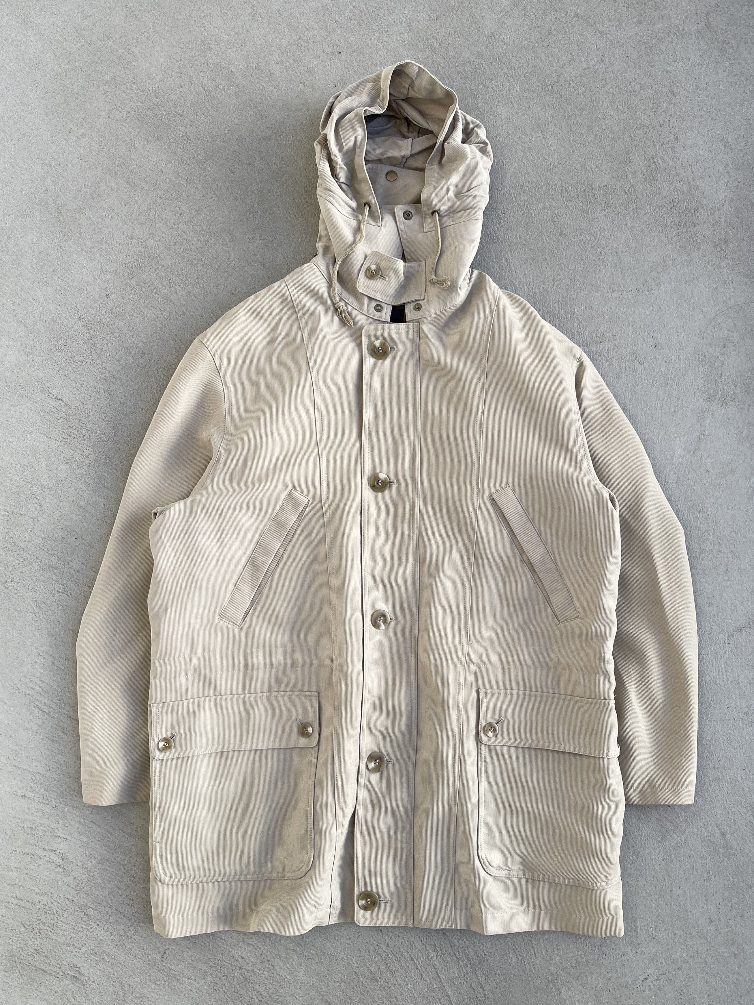 image of Avant Garde x Balenciaga Steal! 1990S Balenciaga Made In Japan Hooded Trench Coat (L) in Khaki (Siz