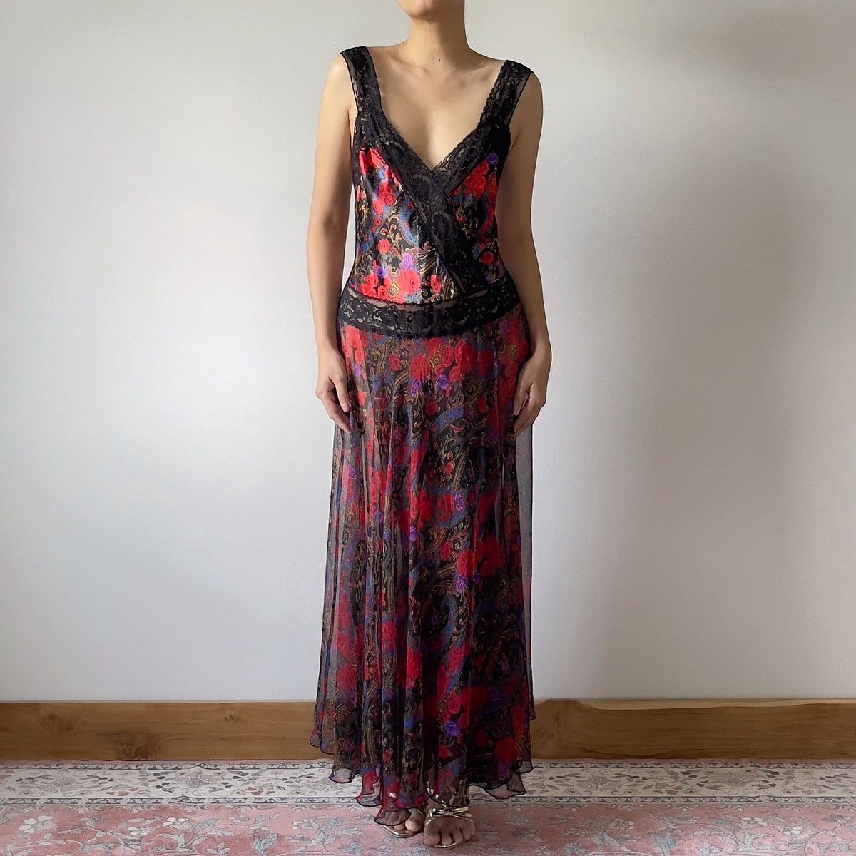 Victoria's Secret Victoria’s Secret 1990s Floral Chiffon Maxi Slip Dress (M–L) Size L / US 10 / IT 46 - 4 Thumbnail