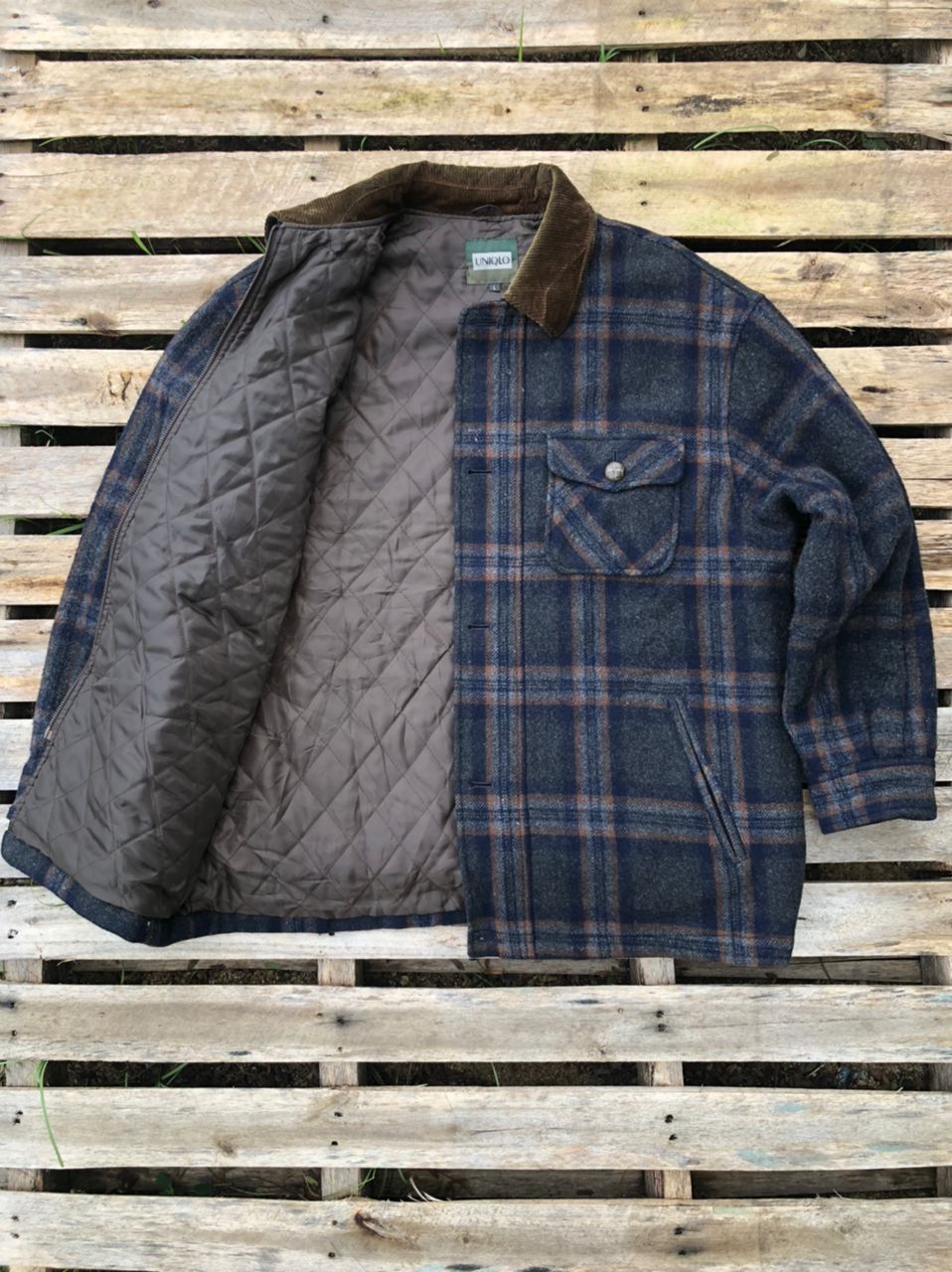 Japanese Brand × Uniqlo × Vintage Vintage 90s Uniqlo Checkered Wool Jacket Size US L / EU 52-54 / 3 - 3 Thumbnail