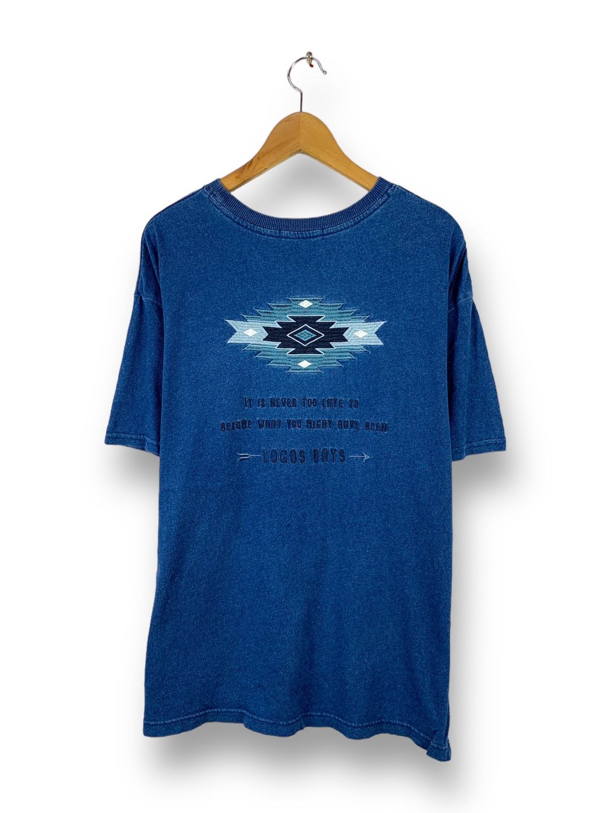 image of Steals! Logos Days Aztec Navajo Embroidery Tee in Indigo, Men's (Size Medium)
