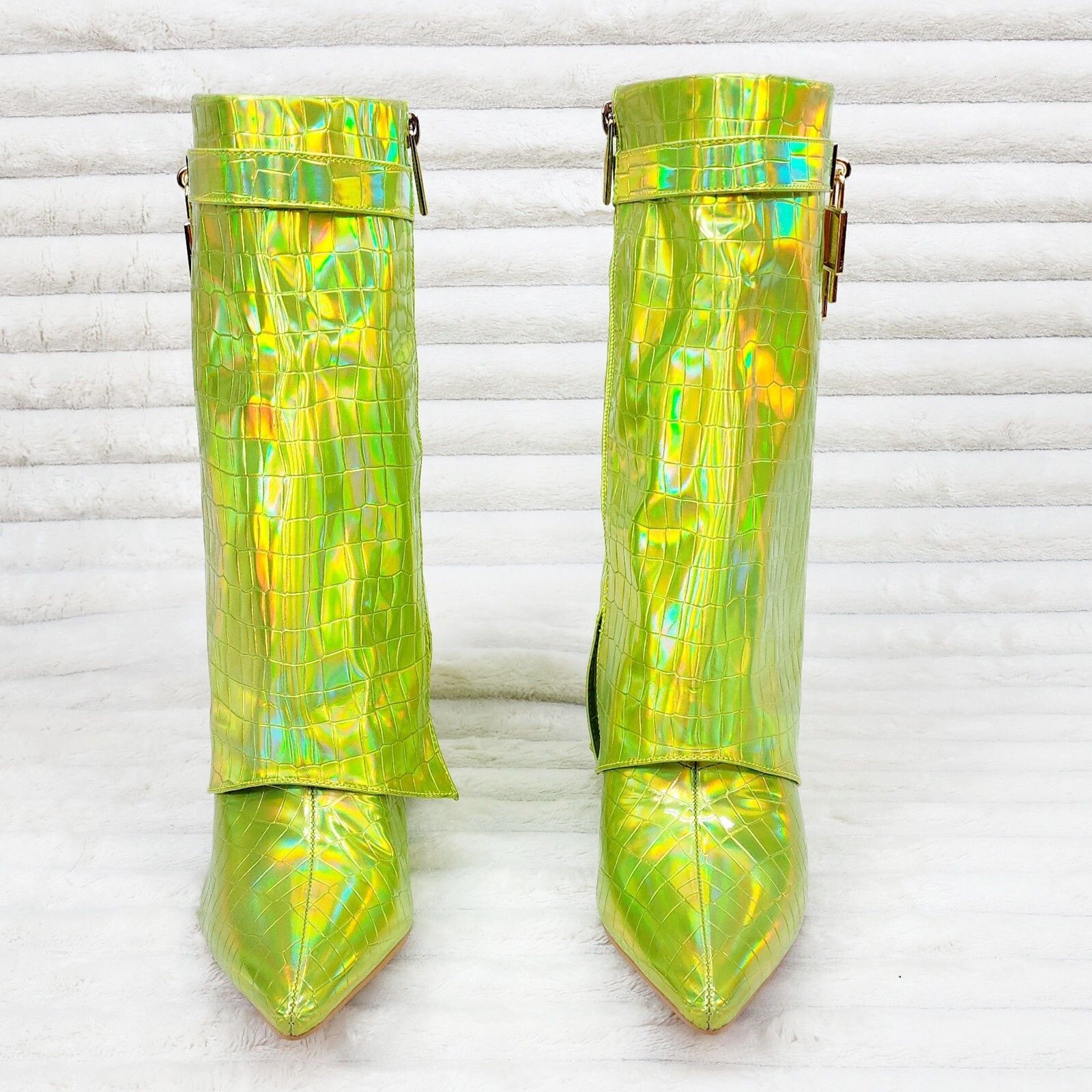 Other Vision Lime Yellow Hologram Wedge Heel Fold Over Skirted Ank Size US 6.5 / IT 36.5 - 5 Thumbnail