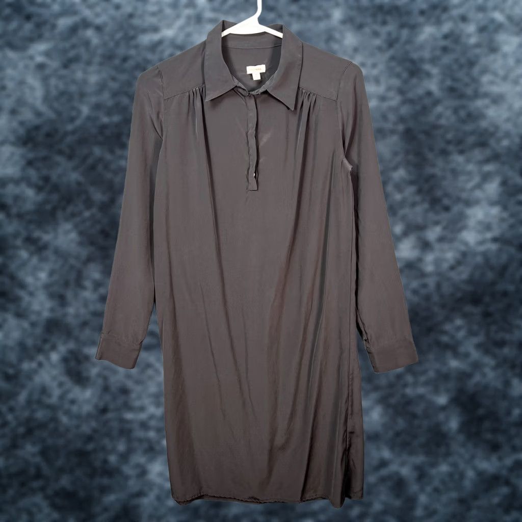 Vintage Cuyana Shirt Dress Gray 100% Silk Small Womens Midi Long Sleeve Collared Button Made In USA Boys/Adults? Size S / US 4 / IT 40 - 1 Thumbnail