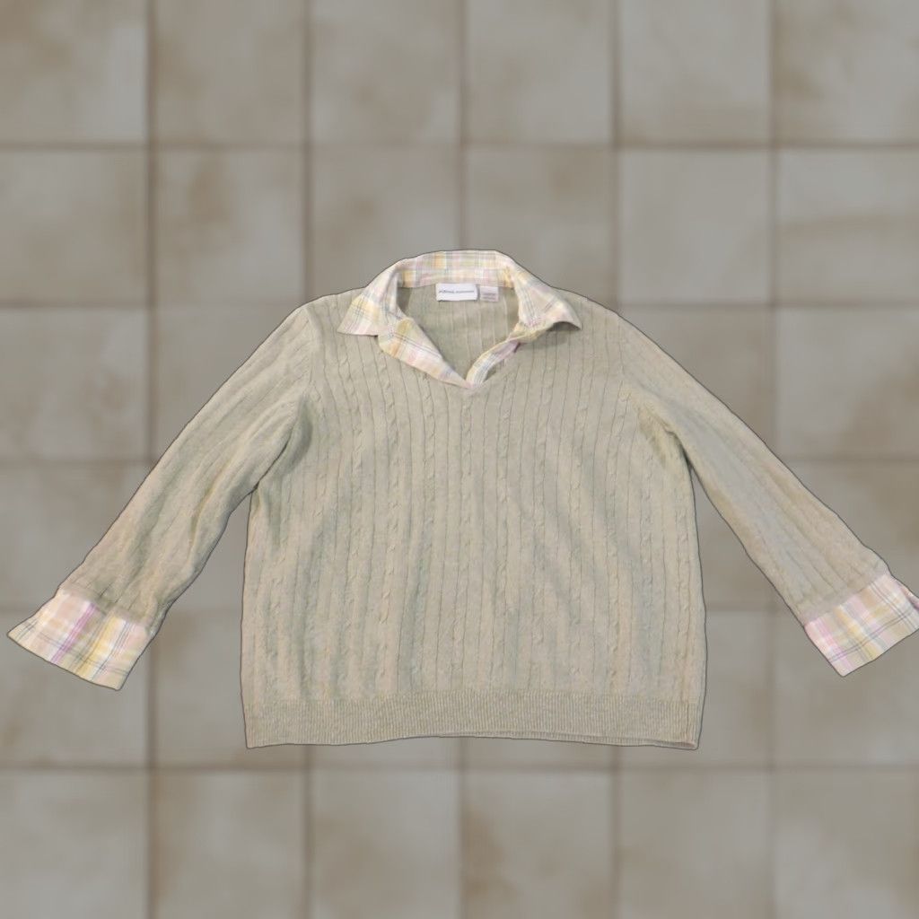 Vintage Alfred Dunner Sweater L Green Raglan Sleeve Collared Knit Pullover Women Modern Casual Size L / US 10 / IT 46 - 1 Thumbnail