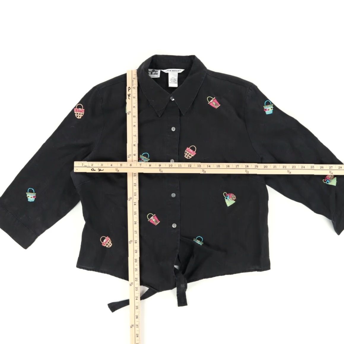 Asket VTG Robert Malcolm Easter Basket Irish Linen Top Black Women's XL Shirt 3/4 Sleeve Vintage Ladies Size XL / US 12-14 / IT 48-50 - 3 Thumbnail
