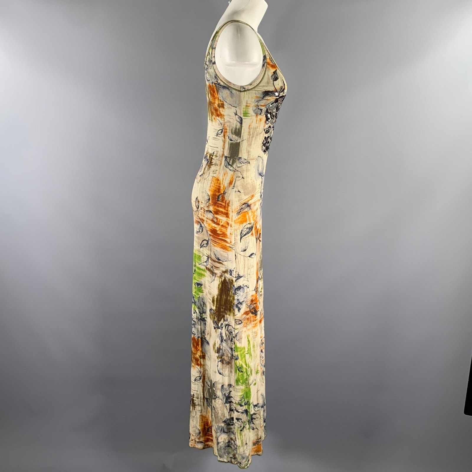 FUZZI FUZZI Size S Tan Rust Viscose Blend Floral Maxi Long Dress Size S / US 4 / IT 40 - 3 Thumbnail