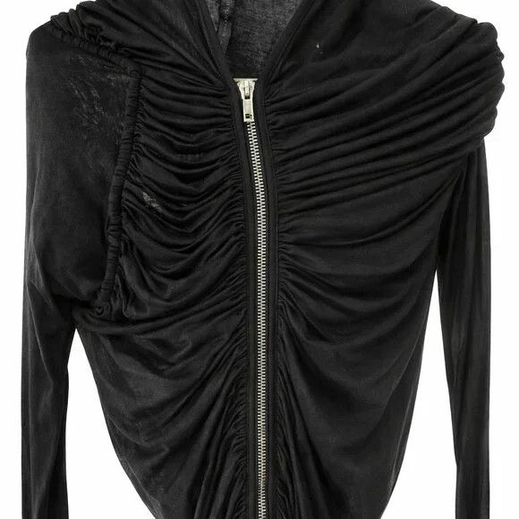 Rick Owens Lilies Rick Owens LILIES Black Ruched Zip-Front Longline Jacket Size M / US 6-8 / IT 42-44 - 2 Thumbnail